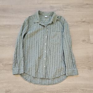 GAP Eyelet Lace Olive Cotton Button-Down Shirt Size Medium